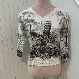 Cactus Cream and Black Cityscape Long Sleeve Tee